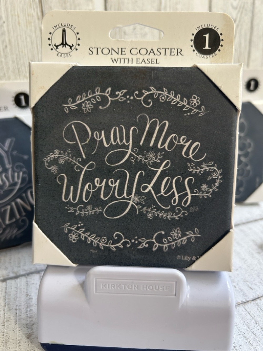 Stone Coaster with Easel - 'Pray More Worry Less' Slate Design